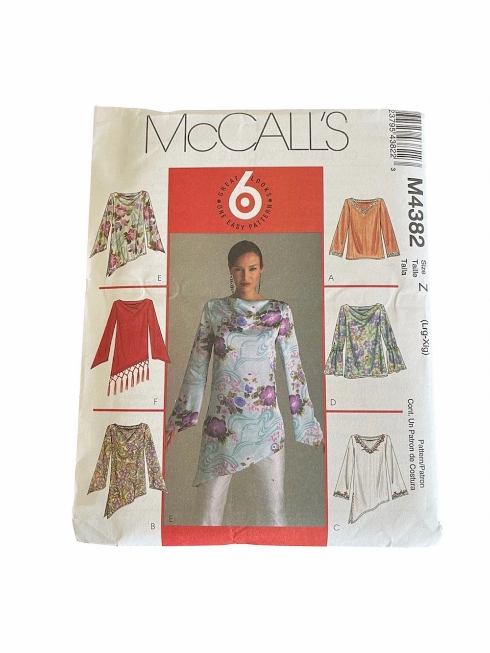 McCalls 6 Great Looks Sewing Pattern M4382 L - XL Size Z Tunic Top 2004
